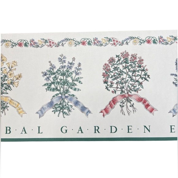 VTG Traditional English Garden Floral Herbs Wallpaper Border 5 YD X 7"  4 Rolls - Picture 2 of 16